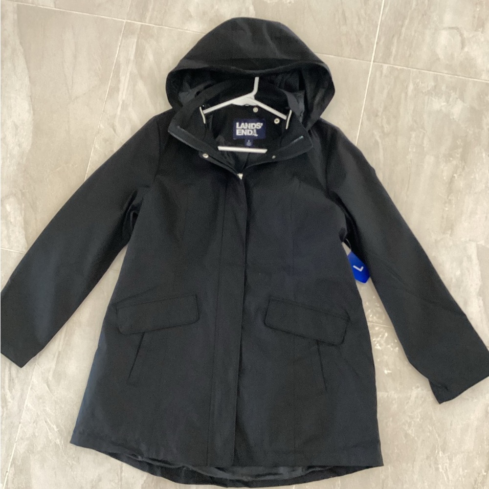 Lands' End Black Raincoat Hooded Jacket